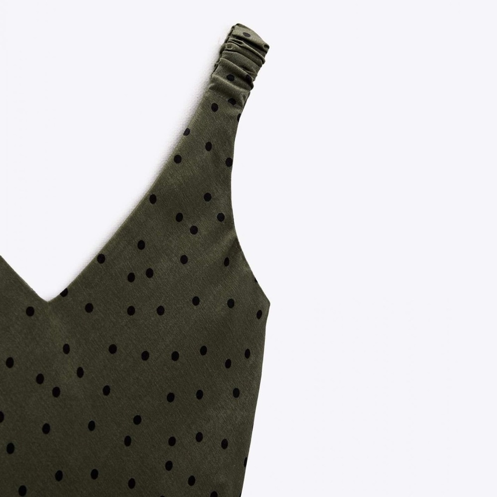 ZARA | sleeveless midi pullover dress in green polka dot | size medium - Picture 2 of 10
